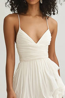 Load image into Gallery viewer, Ivory Chiffon V Neck Pleated Graduation Dress with Ruffles