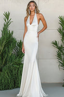 Load image into Gallery viewer, White Satin Halter Long Mermaid Engagement Dress