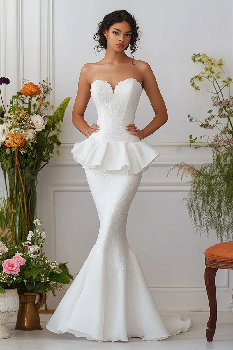 Queendancer Women White Satin Long Engagement Dress with Ruffles Sweetheart Mermaid Rehearsal Dinner Dress queendancer Queendancer Women White Satin Long Engagement Dress with Ruffles Sweetheart Mermaid Rehearsal Dinner Dress queendancer