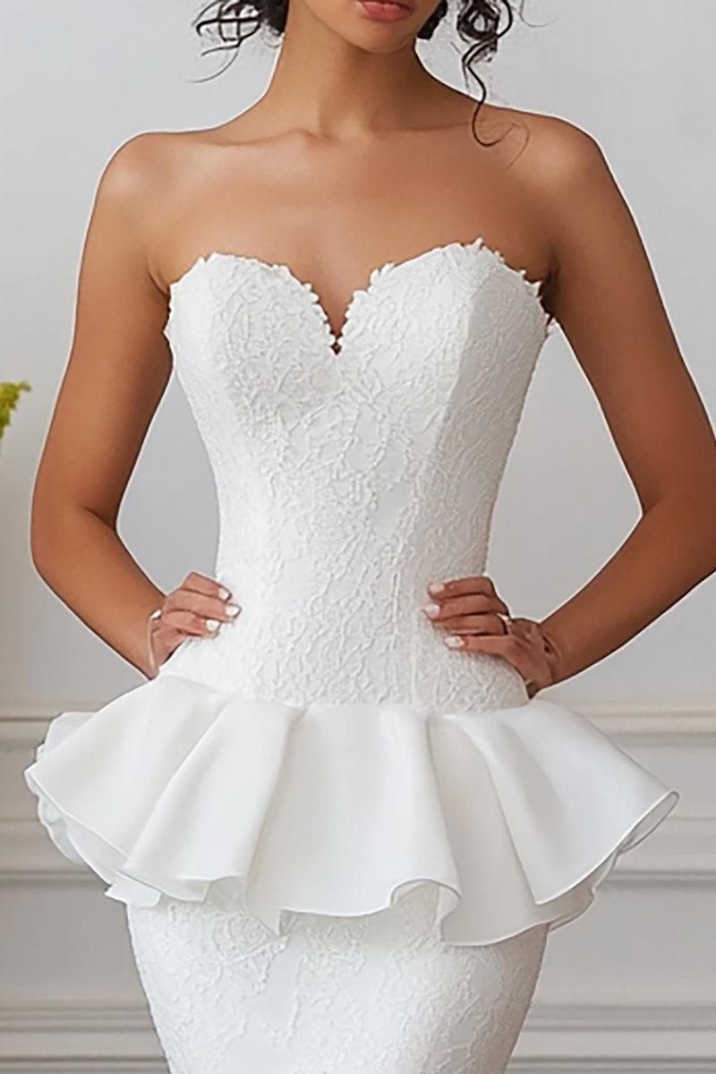 Load image into Gallery viewer, White Long Sweetheart Mermaid Engagement Dress with Ruffles