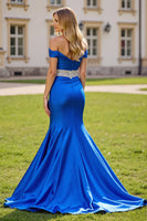 Load image into Gallery viewer, Sparkly Royal Blue Mermaid Long Satin Prom Dress with Beading