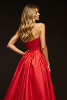 Load image into Gallery viewer, Red Sweetheart A Line Long Satin Prom Dress with Slit