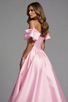 Load image into Gallery viewer, Pink Satin A Line Long Prom Dress with Ruffles