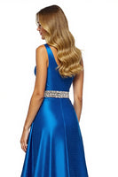 Load image into Gallery viewer, Royal Blue One Shoulder A Line Long Satin Prom Dress with Slit