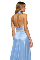 Load image into Gallery viewer, Sparkly Blue A Line Halter Long Satin Prom Dress with Slit