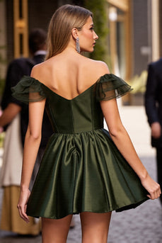 Army Green Satin Corset Short Homecoming Dress with Ruffles