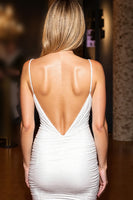 Load image into Gallery viewer, White Bodycon Spaghetti Straps Satin Short Homecoming Dress