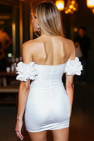 Load image into Gallery viewer, White Bodycon Corset Ruffled Satin Short Homecoming Dress