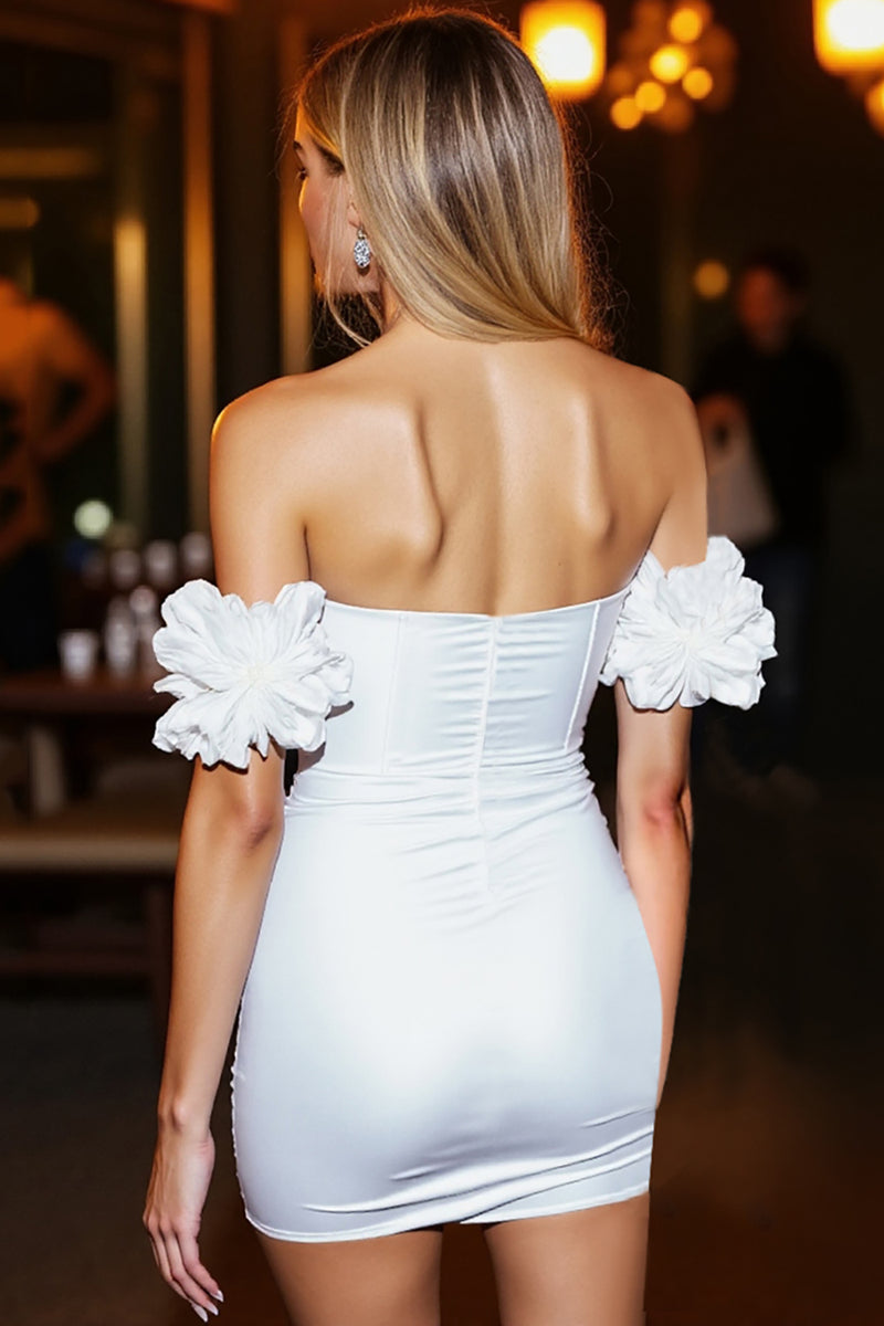 Load image into Gallery viewer, White Bodycon Corset Ruffled Satin Short Homecoming Dress
