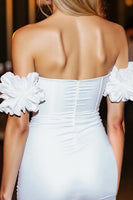 Load image into Gallery viewer, White Bodycon Corset Ruffled Satin Short Homecoming Dress