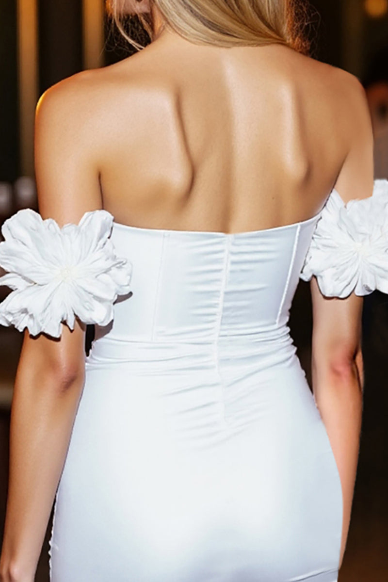 Load image into Gallery viewer, White Bodycon Corset Ruffled Satin Short Homecoming Dress