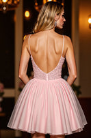 Load image into Gallery viewer, Sparkly Blush Tulle Corset Short Homecoming Dress with Sequins