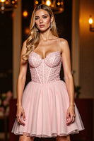 Load image into Gallery viewer, Sparkly Blush Tulle Corset Short Homecoming Dress with Sequins