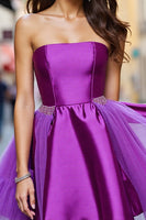 Load image into Gallery viewer, Dark Purple Satin Strapless Short Homecoming Dress with Beading