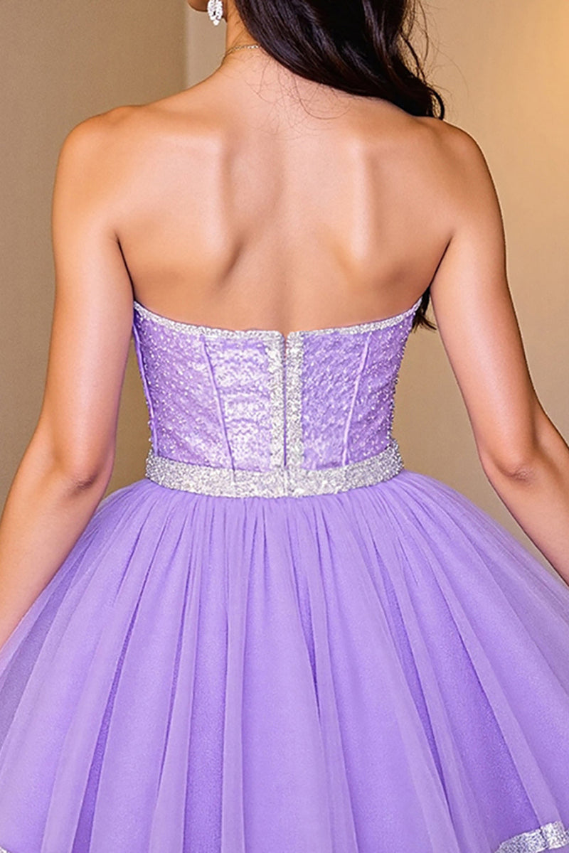 Load image into Gallery viewer, Sparkly Purple Corset A Line Short Sequins Homecoming Dress
