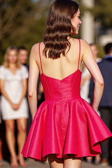Red A Line Satin Spaghetti Straps Short Homecoming Dress