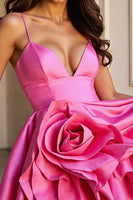 Load image into Gallery viewer, Fuchsia Satin A Line Short Homecoming Dress with Ruffles