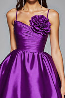 Load image into Gallery viewer, Floral Dark Purple A Line Satin Short Homecoming Dress
