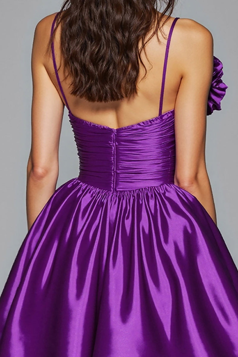 Load image into Gallery viewer, Floral Dark Purple A Line Satin Short Homecoming Dress