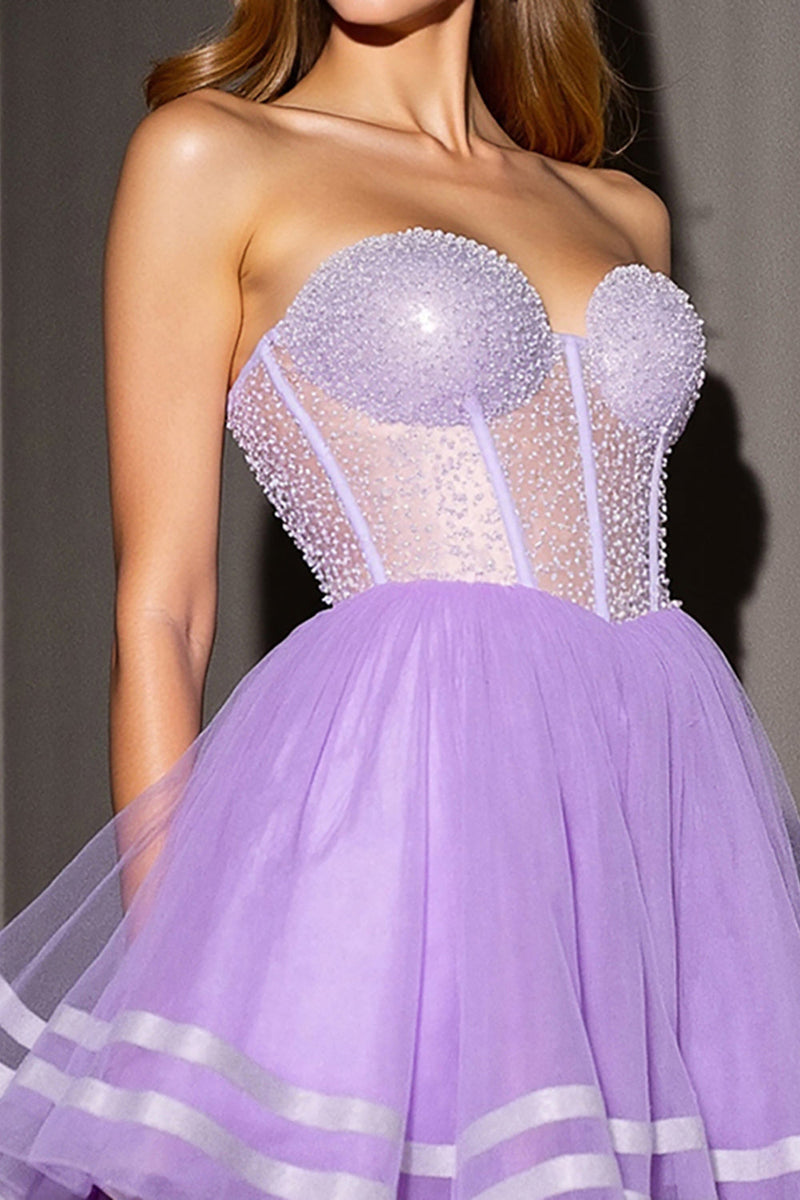 Load image into Gallery viewer, Sparkly Lilac Corset Sweetheart Short Tulle Homecoming Dress