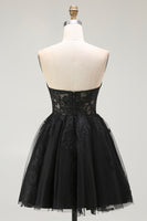 Load image into Gallery viewer, Black Lace A Line Sweetheart Short Corset Homecoming Dress