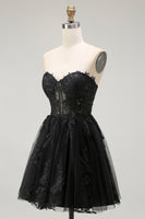Load image into Gallery viewer, Black Lace A Line Sweetheart Short Corset Homecoming Dress