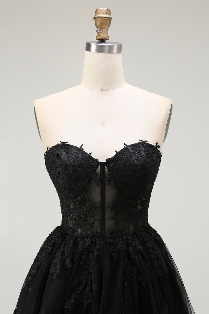 Load image into Gallery viewer, Black Lace A Line Sweetheart Short Corset Homecoming Dress