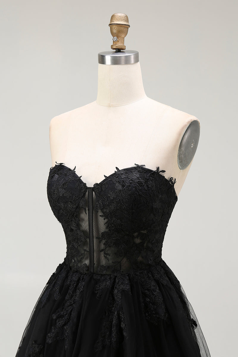 Load image into Gallery viewer, Black Lace A Line Sweetheart Short Corset Homecoming Dress