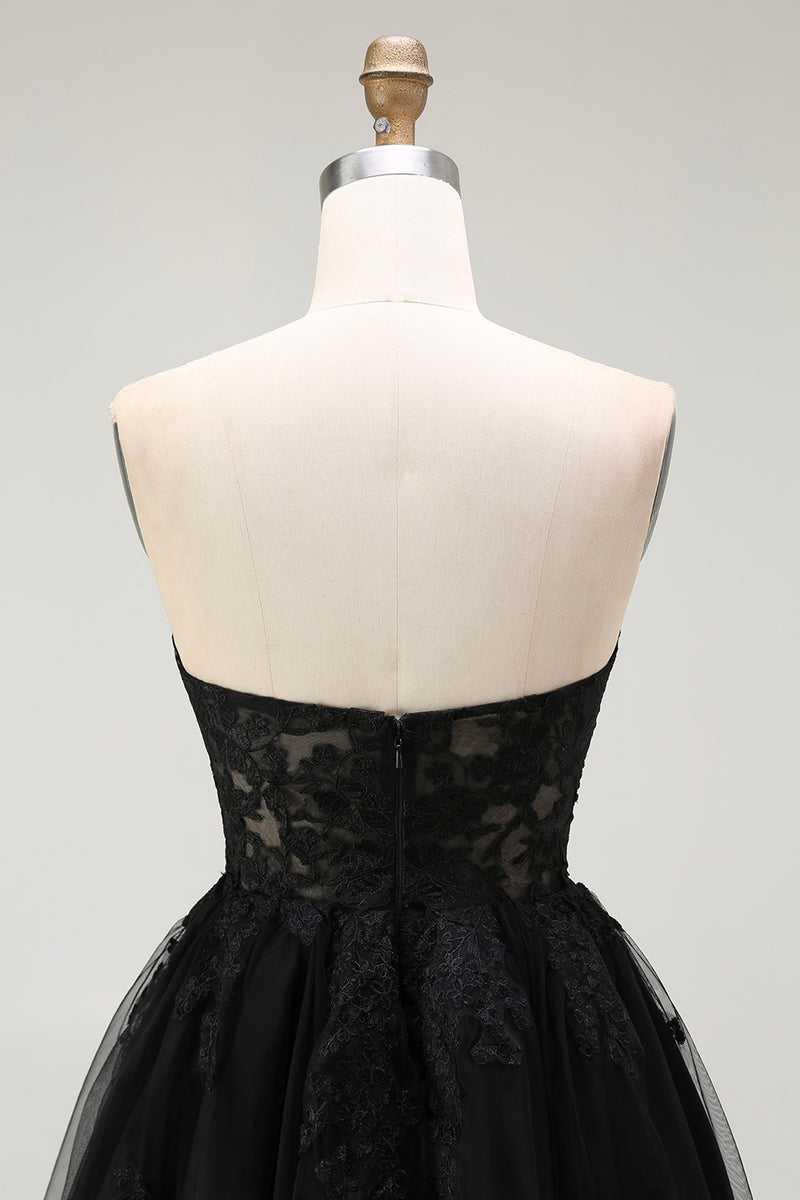 Load image into Gallery viewer, Black Lace A Line Sweetheart Short Corset Homecoming Dress