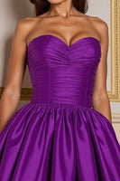 Load image into Gallery viewer, Dark Purple Ruched Sweetheart Short Satin Homecoming Dress