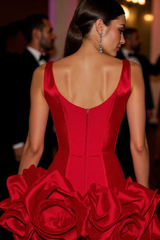 Floral Red Deep V-Neck Corset Short Satin Homecoming Dress