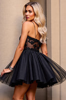 Load image into Gallery viewer, Black Corset Short Tulle Homecoming Dress with Appliques