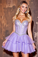 Load image into Gallery viewer, Sparkly Purple Sequins Short Sweetheart Homecoming Dress with Ruffles