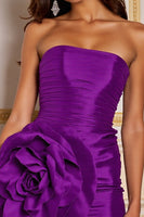 Load image into Gallery viewer, Floral Dark Purple Bodycon Short Satin Homecoming Dress