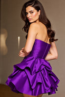 Load image into Gallery viewer, Floral Dark Purple Satin Short Homecoming Dress with Ruffles