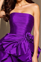 Load image into Gallery viewer, Floral Dark Purple Satin Short Homecoming Dress with Ruffles