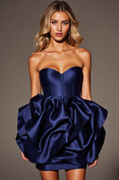 Load image into Gallery viewer, Navy Corset Satin A Line Short Homecoming Dress with Ruffles