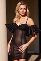 Load image into Gallery viewer, Black Cold Shoulder Bodycon Short Corset Homecoming Dress with Ruffles