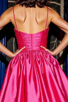 Load image into Gallery viewer, Floral Fuchsia A Line Satin Short Homecoming Dress with Ruffles