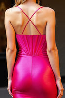 Load image into Gallery viewer, Fuchsia Corset Bodycon Short Satin Homecoming Dress