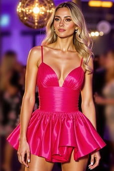 Fuchsia Satin A Line Spaghetti Straps Short Homecoming Dress