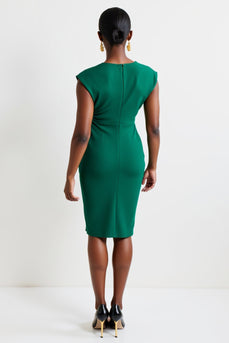 Dark Green One Shoulder Bodycon Midi Work Dress with Slit