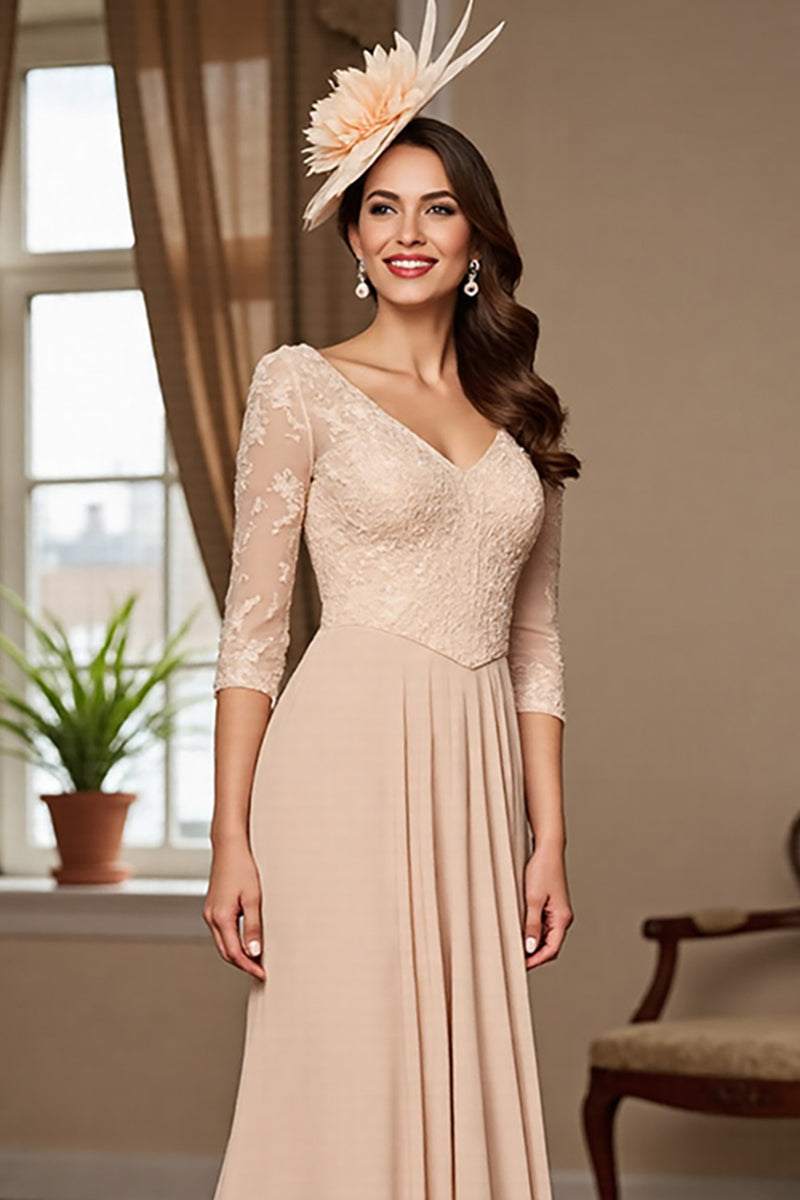 Load image into Gallery viewer, Apricot Satin A Line Long Mother of the Bride Dress with Lace
