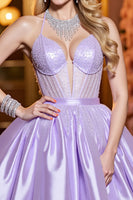 Load image into Gallery viewer, Sparkly Lilac A Line Satin Short Corset Homecoming Dress