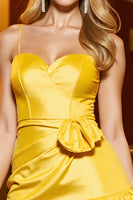Load image into Gallery viewer, Yellow Satin A Line Short Homecoming Dress with Bow