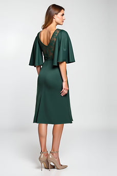 Sparkly Pine Satin Midi Mother of the Bride Dress with Sleeves