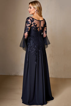 Sparkly Navy A Line Long Sleeves Mother of the Bride Dress