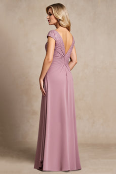 Vintage Mauve A Line Long Mother of Bride Dress with Appliques