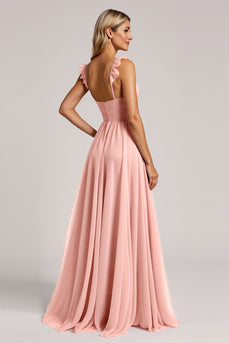Blush A Line Ruched Sweetheart Long Bridesmaid Dress