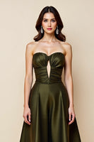 Load image into Gallery viewer, Olive Satin A Line Strapless Keyhole Midi Homecoming Dress